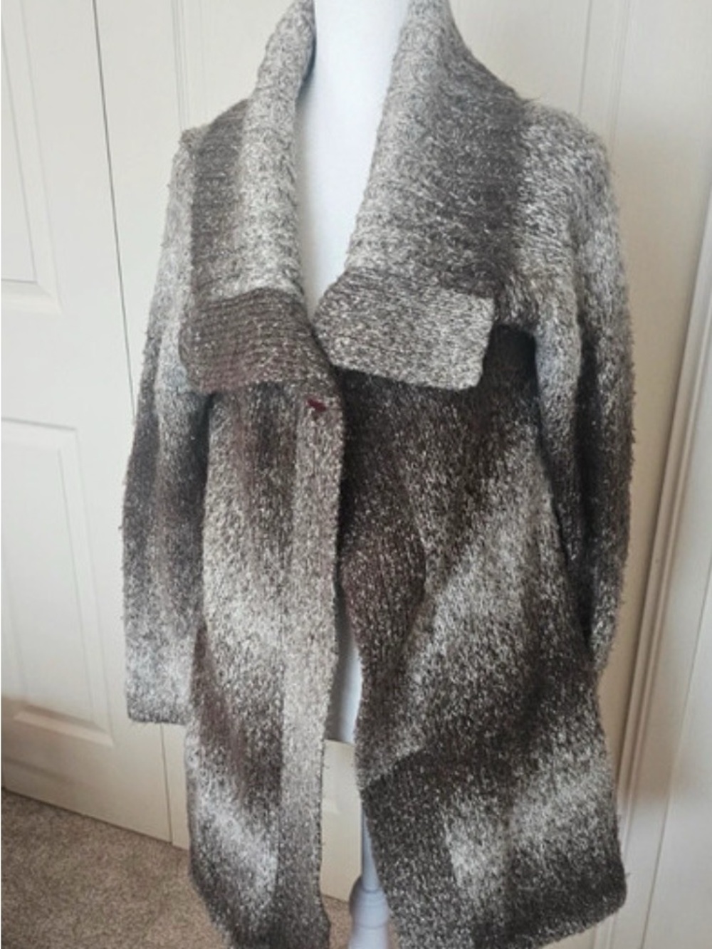 Open-Front Gradient Gray Women's Knit Cardigan